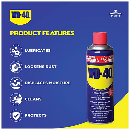 Pidilite WD-40, Multipurpose Spray, Lubricant, Rust Remover, Squeak Noise Remover, Stain Remover, and Cleaning Agent - 63.8g