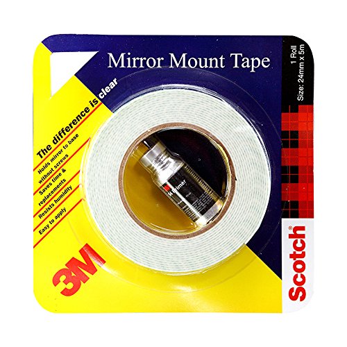 3M Mirror Mount Tape for Home Decor, Office, Wood Laminate, Tiles, Marble, Granite, Fiber Board, Easy to Use, Heavy Duty Double Sided Tape, Strong Bonding, Humidity Resistant, (24mmx2.5m, 1 Roll)