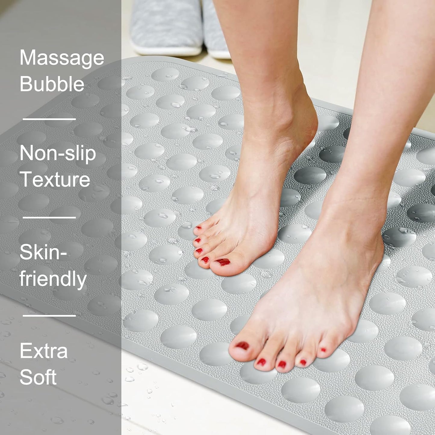 Anti Skid Mat for Bathroom Floor Bathroom Anti Slip Mat Bathtub Bath Shower Mat with Suction Cups & Drain Holes Foot Massage Scrubber for Kids & Adults Bath Mat